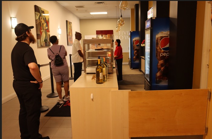 Our concession area prior to entering the performance space! Take your pick of popcorn, candy, soda, and wine!