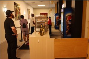 Our concession area prior to entering the performance space! Take your pick of popcorn, candy, soda, and wine!